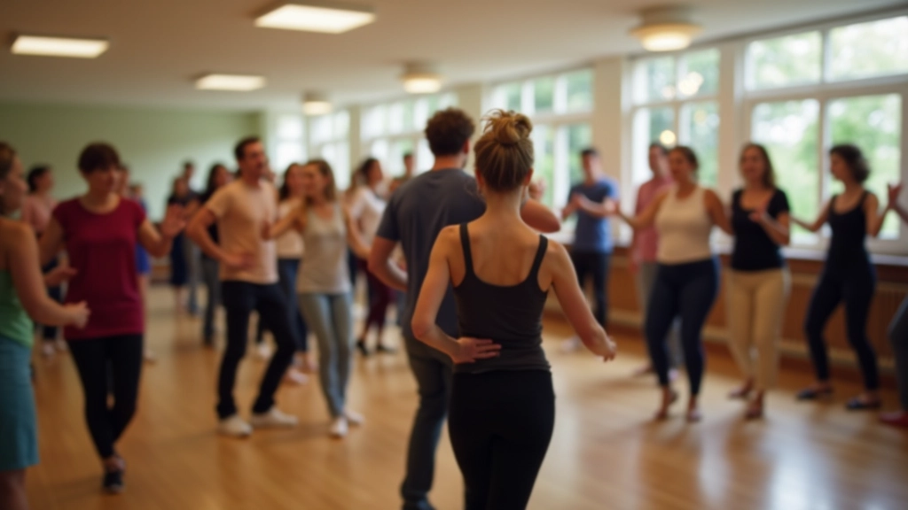 Dance instructor teaching basic steps to a class